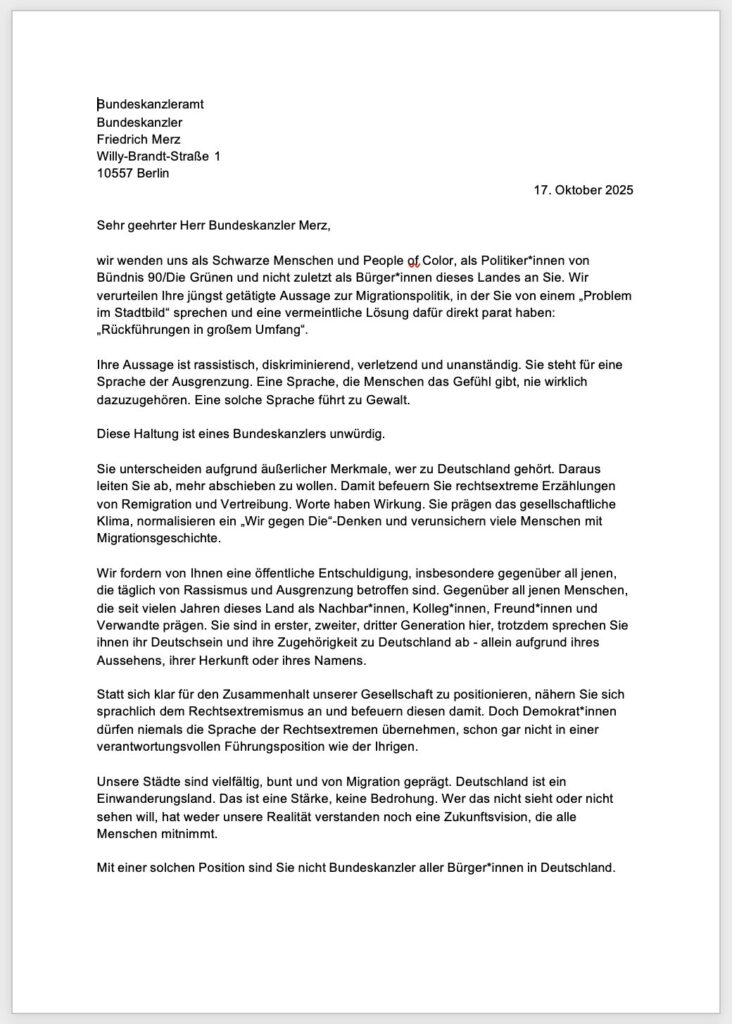 Offener Brief an Bundeskanzler Friedrich Merz